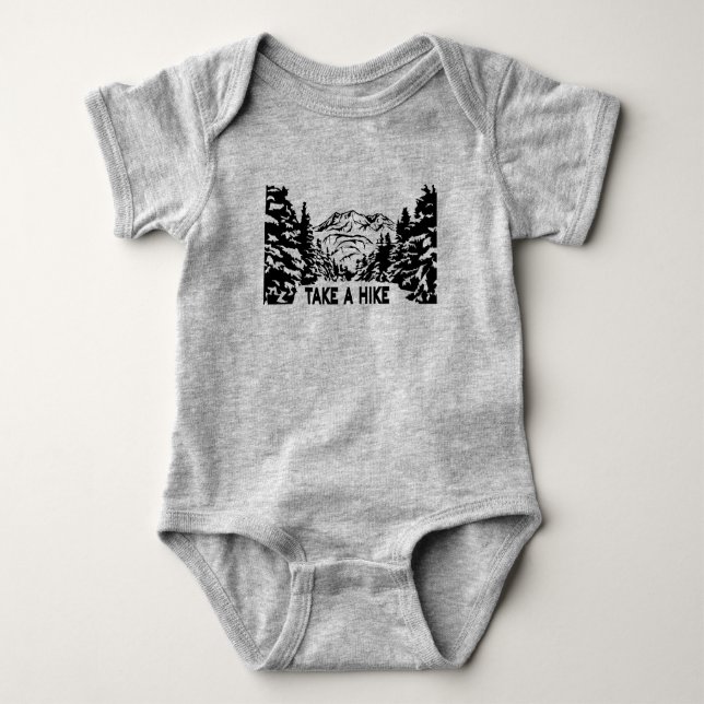 Take a Hike quote monochrome mountain landscape Baby Bodysuit (Front)