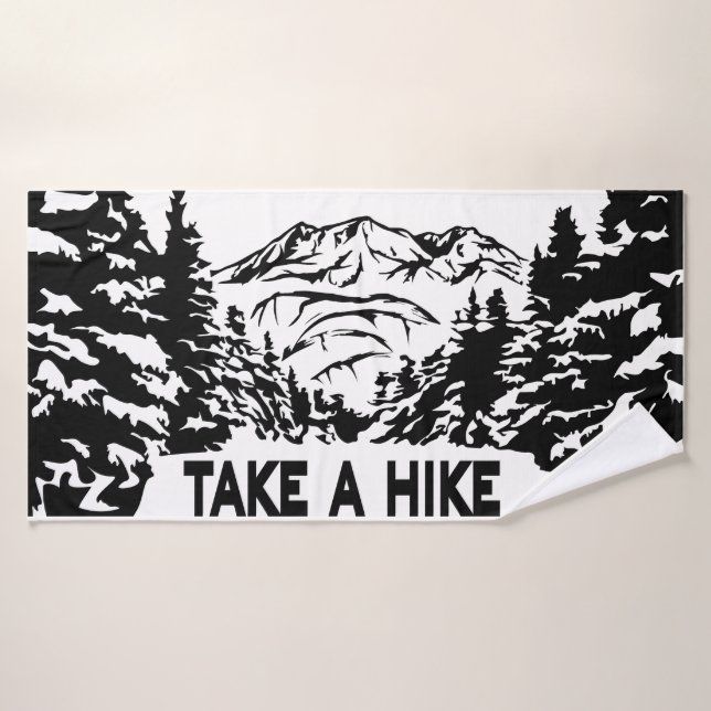 Take a Hike quote monochrome mountain landscape Bath Towel (Bath Towel)