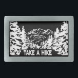 Take a Hike quote monochrome mountain landscape Belt Buckle<br><div class="desc">Monochrome illustration with view to mountains and snowy winter wood drawing in woodcut style</div>