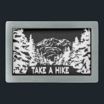 Take a Hike quote monochrome mountain landscape Belt Buckle<br><div class="desc">Monochrome illustration with view to mountains and snowy winter wood drawing in woodcut style</div>