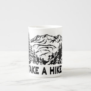 Take a Hike quote monochrome mountain landscape Bone China Mug