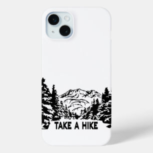 Take a Hike quote monochrome mountain landscape iPhone 15 Plus Case