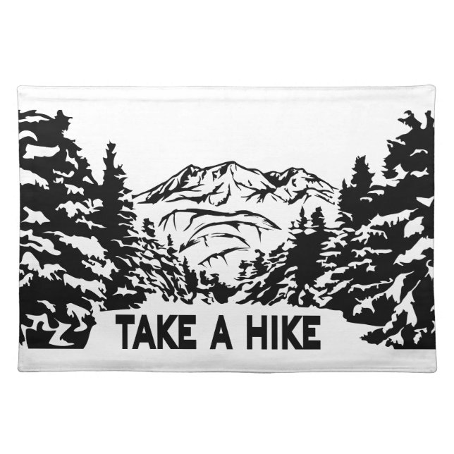 Take a Hike quote monochrome mountain landscape Cloth Placemat (Front)