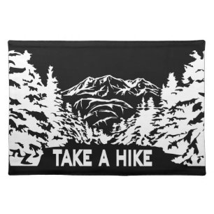 Take a Hike quote monochrome mountain landscape Cloth Placemat