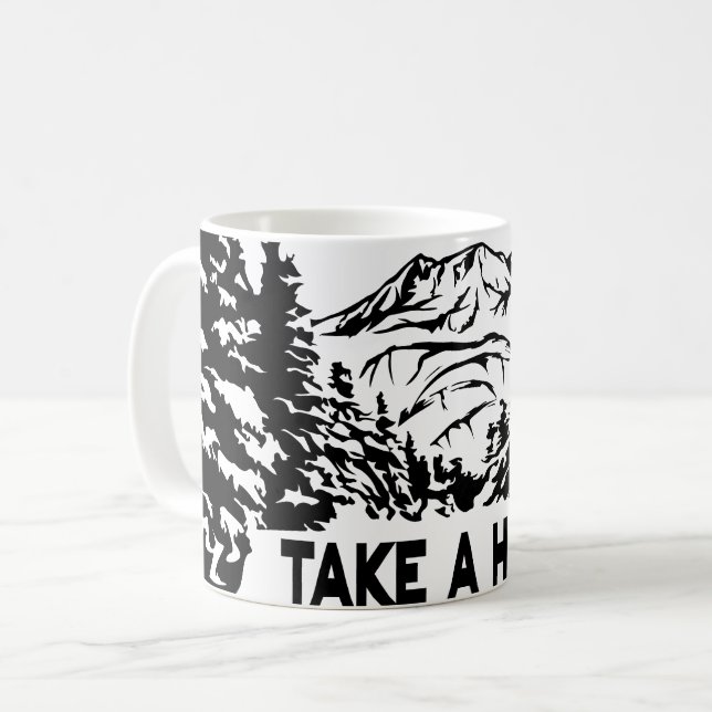 Take a Hike quote monochrome mountain landscape Coffee Mug (Front Left)