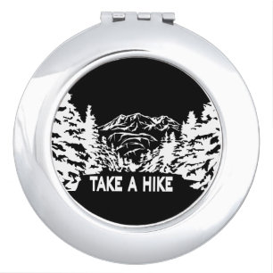 Take a Hike quote monochrome mountain landscape Compact Mirror