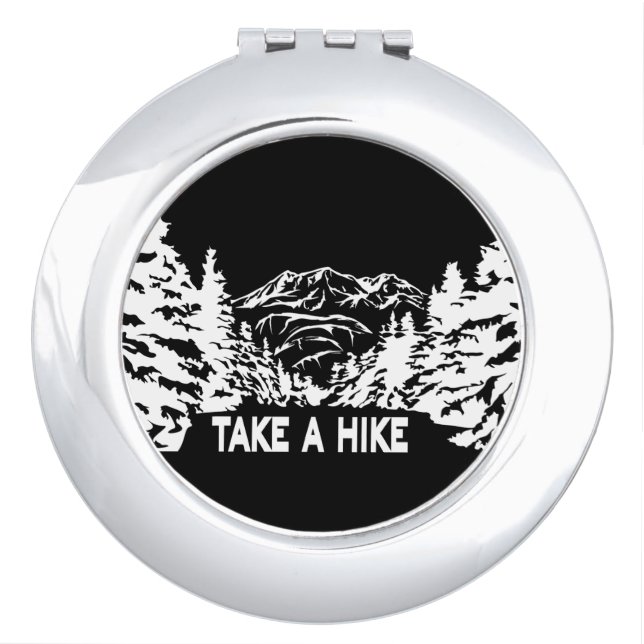 Take a Hike quote monochrome mountain landscape Compact Mirror (Front)