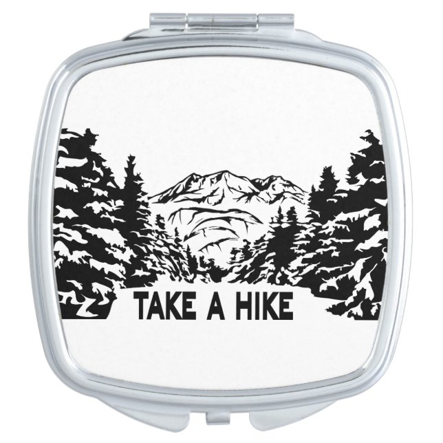 Take a Hike quote monochrome mountain landscape Compact Mirror (Front)