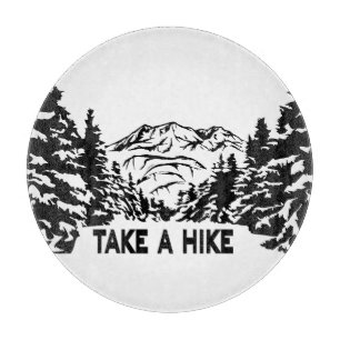 Take a Hike quote monochrome mountain landscape Cutting Board