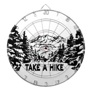 Take a Hike quote monochrome mountain landscape Dart Board