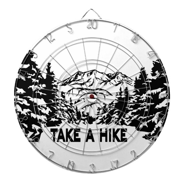 Take a Hike quote monochrome mountain landscape Dart Board (Front)