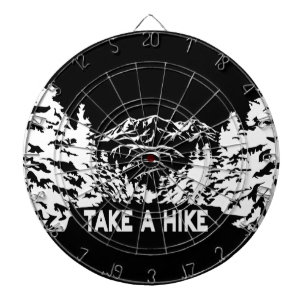 Take a Hike quote monochrome mountain landscape Dart Board