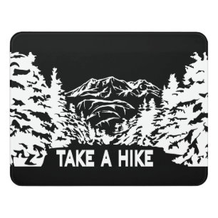 Take a Hike quote monochrome mountain landscape Door Sign