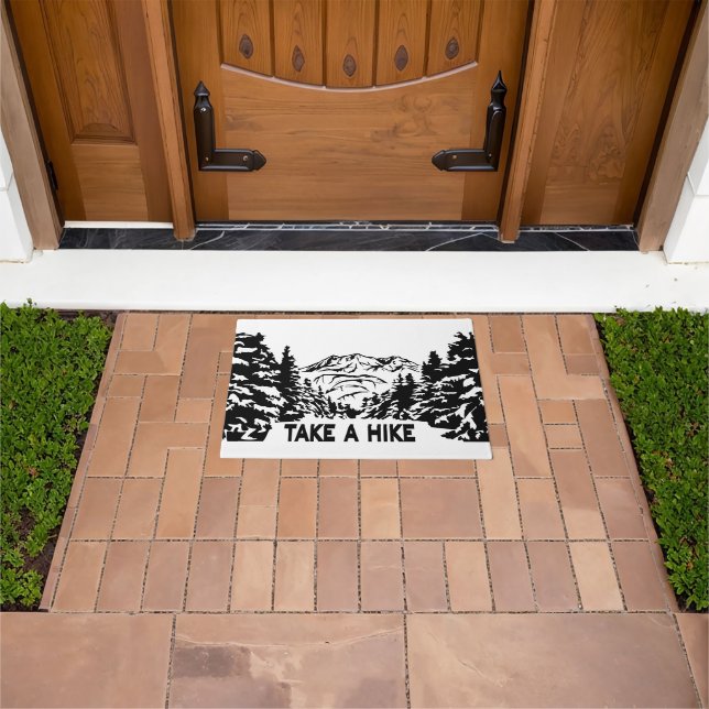 Take a Hike quote monochrome mountain landscape Doormat (Outdoor)