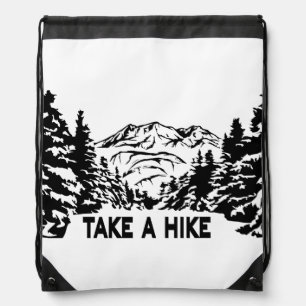 Take a Hike quote monochrome mountain landscape Drawstring Bag