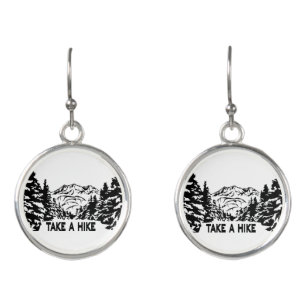 Take a Hike quote monochrome mountain landscape Earrings