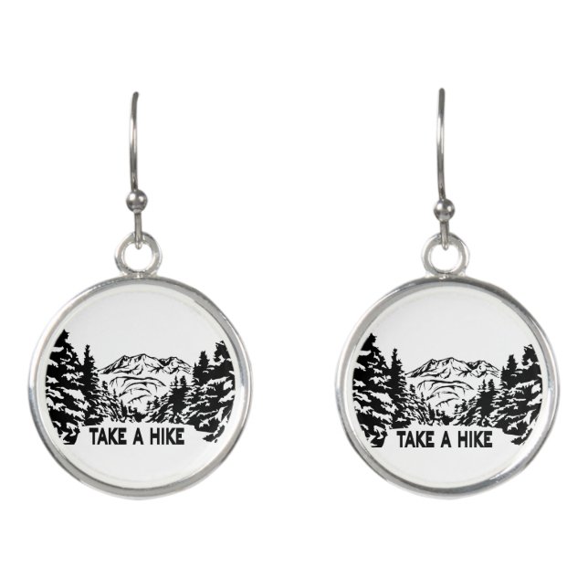 Take a Hike quote monochrome mountain landscape Earrings (Front)