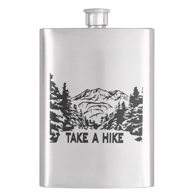 Take a Hike quote monochrome mountain landscape Flask (Front)