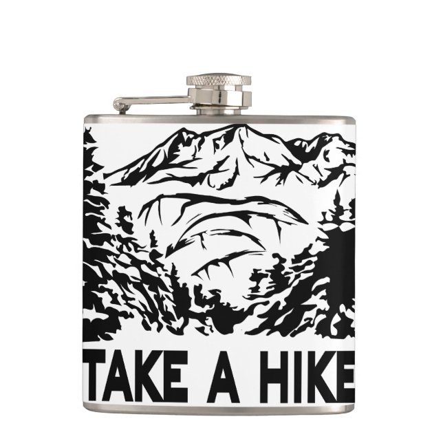 Take a Hike quote monochrome mountain landscape Flask (Front)