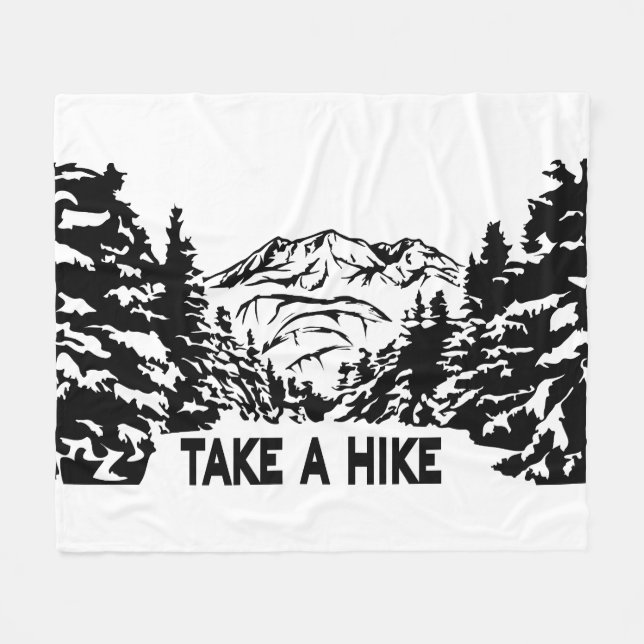 Take a Hike quote monochrome mountain landscape Fleece Blanket (Front (Horizontal))