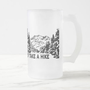 Take a Hike quote monochrome mountain landscape Frosted Glass Beer Mug