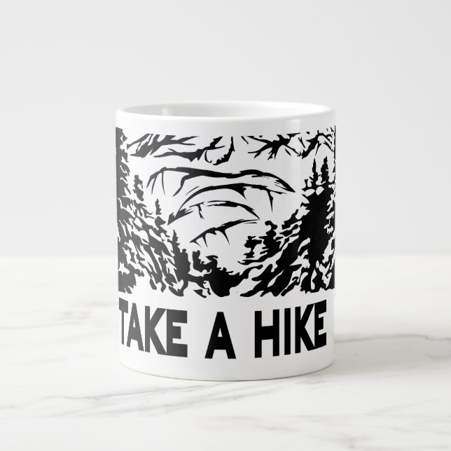 Take a Hike quote monochrome mountain landscape Giant Coffee Mug (Front)