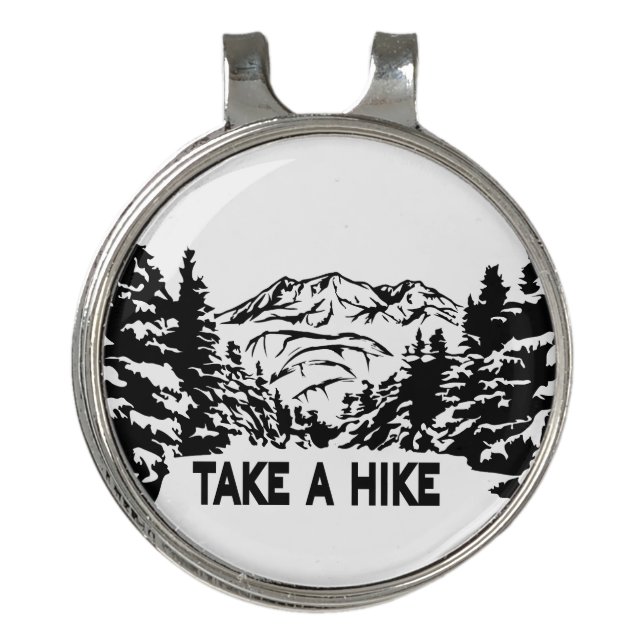 Take a Hike quote monochrome mountain landscape Golf Hat Clip (Front)