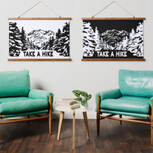 Take a Hike quote monochrome mountain landscape Hanging Tapestry