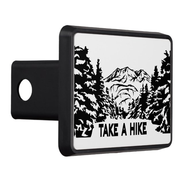 Take a Hike quote monochrome mountain landscape Hitch Cover (Right)