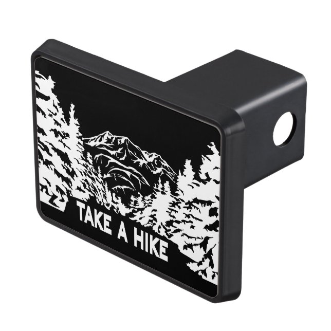 Take a Hike quote monochrome mountain landscape Hitch Cover (Top Right)