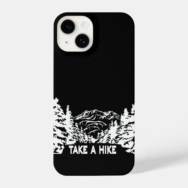 Take a Hike quote monochrome mountain landscape iPhone Case (Back)