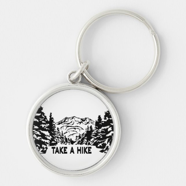 Take a Hike quote monochrome mountain landscape Keychain (Front)