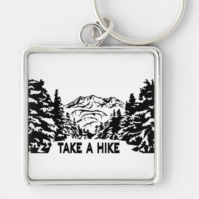Take a Hike quote monochrome mountain landscape Keychain (Front)