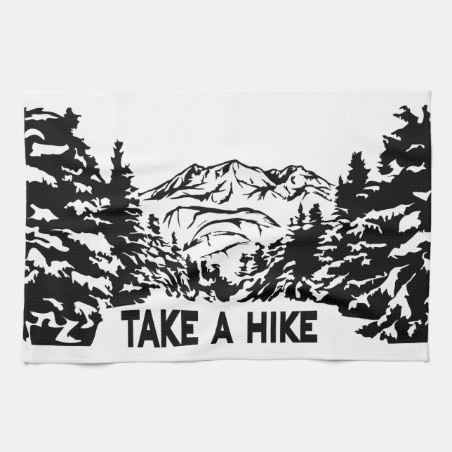 Take a Hike quote monochrome mountain landscape Kitchen Towel (Horizontal)