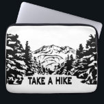 Take a Hike quote monochrome mountain landscape Laptop Sleeve<br><div class="desc">Monochrome illustration with view to mountains and snowy winter wood drawing in woodcut style</div>