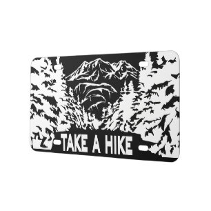 Take a Hike quote monochrome mountain landscape License Plate