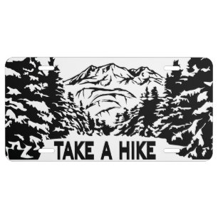 Take a Hike quote monochrome mountain landscape License Plate