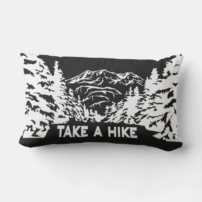 Take a Hike quote monochrome mountain landscape Lumbar Pillow (Back)