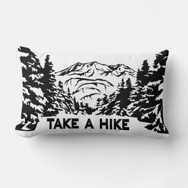Take a Hike quote monochrome mountain landscape Lumbar Pillow (Front)