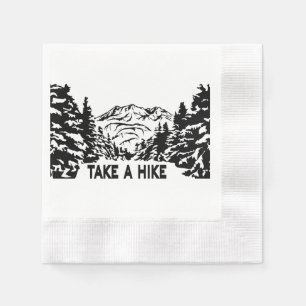 Take a Hike quote monochrome mountain landscape Napkins
