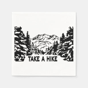 Take a Hike quote monochrome mountain landscape Napkins