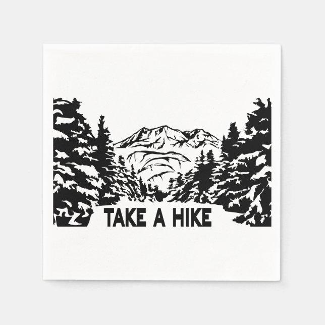 Take a Hike quote monochrome mountain landscape Napkins (Front)
