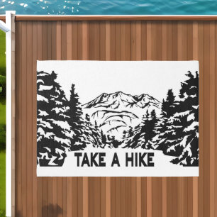 Take a Hike quote monochrome mountain landscape Outdoor Rug
