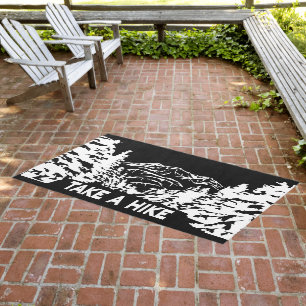 Take a Hike quote monochrome mountain landscape Outdoor Rug