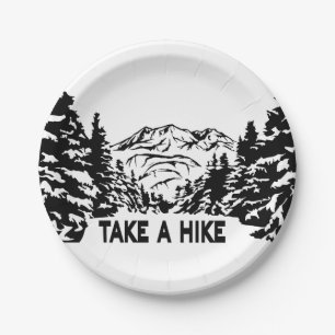 Take a Hike quote monochrome mountain landscape Paper Plates