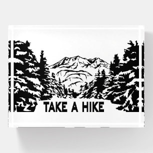 Take a Hike quote monochrome mountain landscape Paperweight