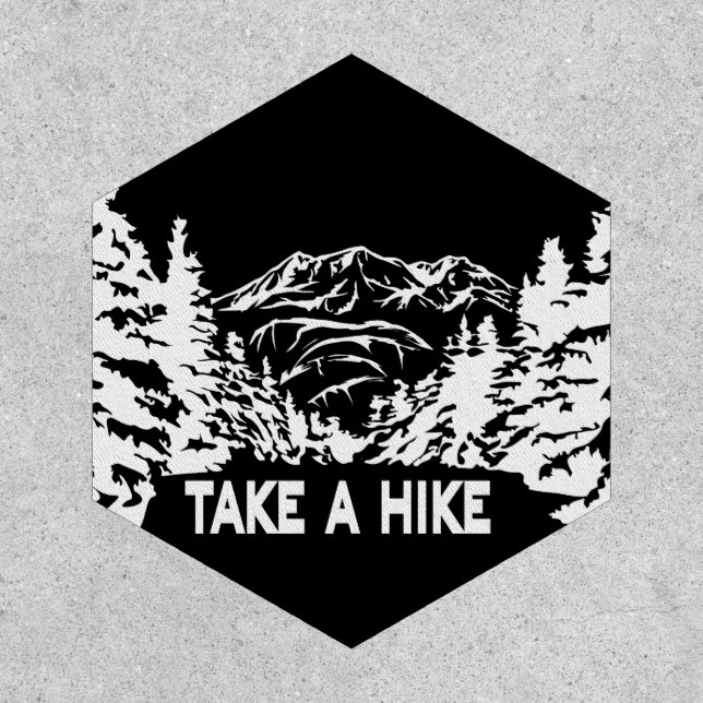 Take a Hike quote monochrome mountain landscape Patch (Front)