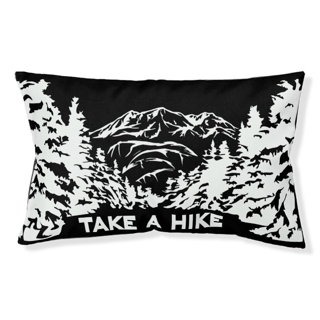 Take a Hike quote monochrome mountain landscape Pet Bed (Front)