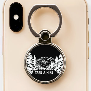 Take a Hike quote monochrome mountain landscape Phone Ring Stand
