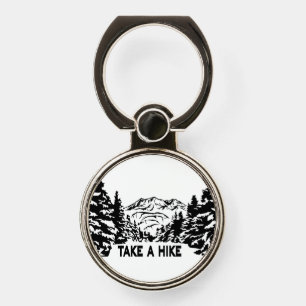 Take a Hike quote monochrome mountain landscape Phone Ring Stand
